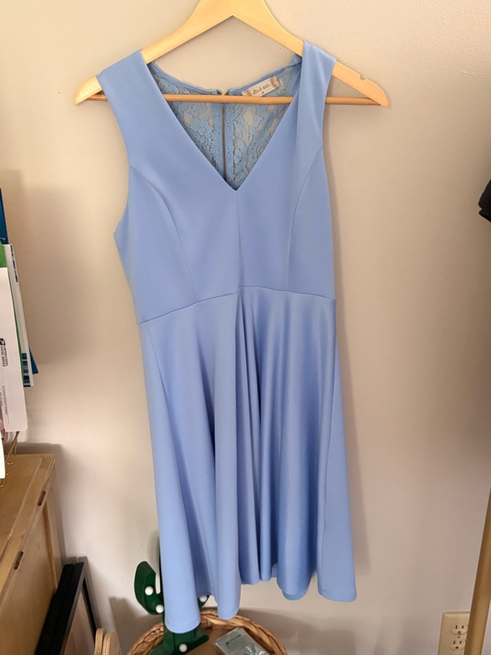 Altar'd State Light Blue V-Neck Midi Dress with Lace Back